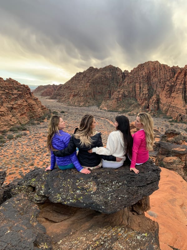 Chrstine, Chloe, Tiffany Lin, and Jen exploring Utah state park in winter