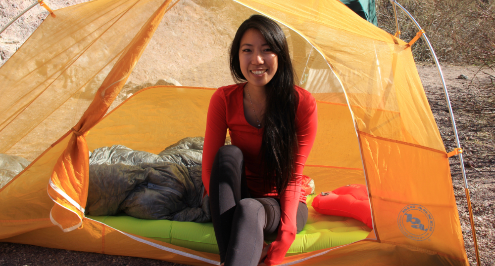 big agnes tent girl camping