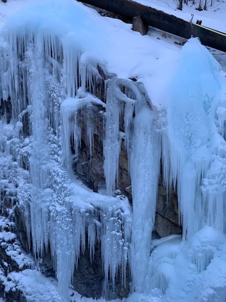 frozen ice in ouray ice park