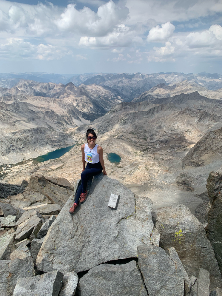 asian girl on middle palisade summit, california 14er
