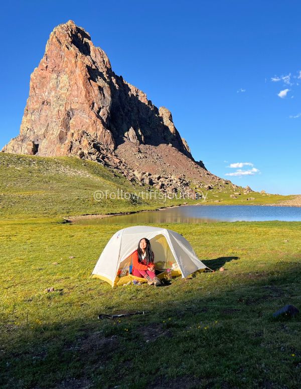 Original photograph of a quiet alpine lakeside camp in Colorado